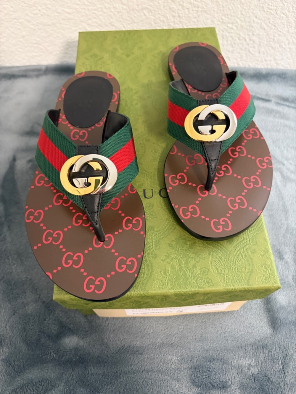 Brand New Women’s Gucci GG Thong Interlocking G Sandals Sz 35.5 (US 5.5) - Picture 8 of 10